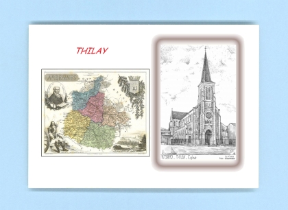Cartes Postales impression Noir avec dpartement sur la ville de THILAY Titre : eglise