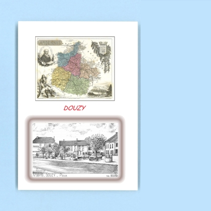 Cartes Postales impression Noir avec dpartement sur la ville de DOUZY Titre : place