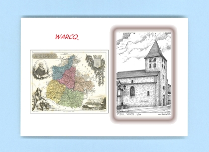 Cartes Postales impression Noir avec dpartement sur la ville de WARCQ Titre : eglise