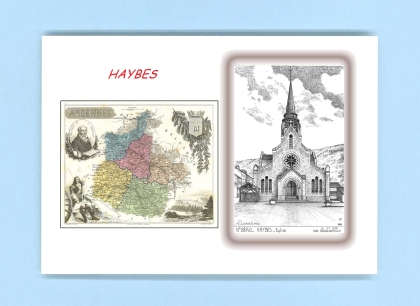 Cartes Postales impression Noir avec dpartement sur la ville de HAYBES Titre : eglise
