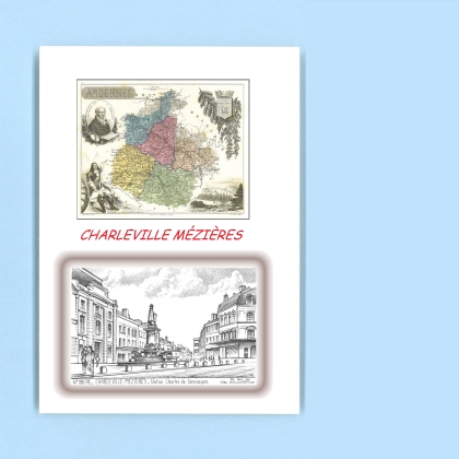 Cartes Postales impression Noir avec dpartement sur la ville de CHARLEVILLE MEZIERES Titre : statue charles de gonzague