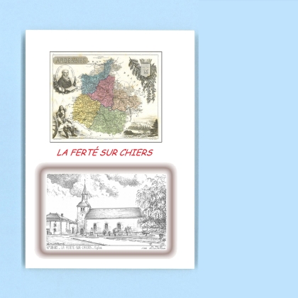 Cartes Postales impression Noir avec dpartement sur la ville de LA FERTE SUR CHIERS Titre : eglise