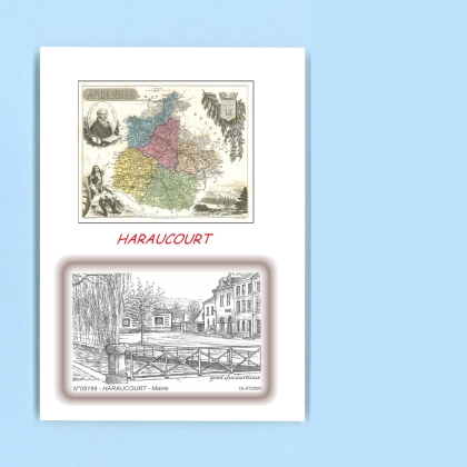 Cartes Postales impression Noir avec dpartement sur la ville de HARAUCOURT Titre : mairie