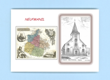 Cartes Postales impression Noir avec dpartement sur la ville de NEUFMANIL Titre : eglise
