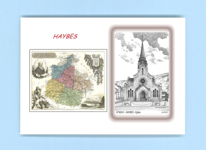 Cartes Postales impression Noir avec dpartement sur la ville de HAYBES Titre : eglise