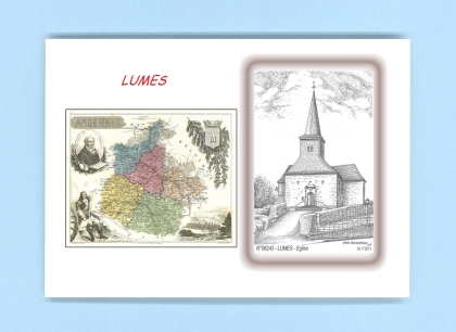 Cartes Postales impression Noir avec dpartement sur la ville de LUMES Titre : eglise