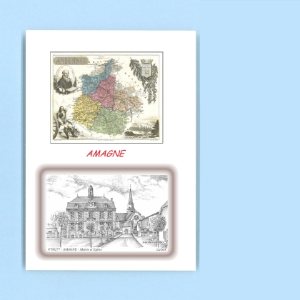 Cartes Postales impression Noir avec dpartement sur la ville de AMAGNE Titre : mairie et eglise