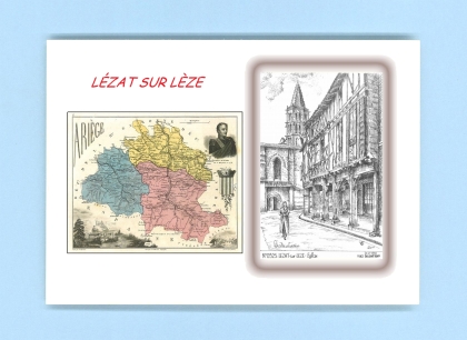 Cartes Postales impression Noir avec dpartement sur la ville de LEZAT SUR LEZE Titre : eglise