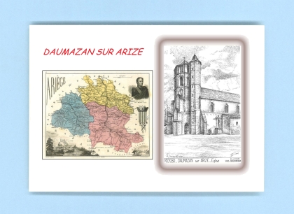 Cartes Postales impression Noir avec dpartement sur la ville de DAUMAZAN SUR ARIZE Titre : eglise