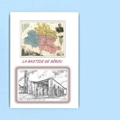 Cartes Postales impression Noir avec dpartement sur la ville de LA BASTIDE DE SEROU Titre : eglise et halle