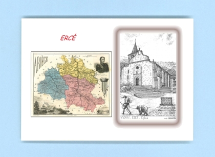 Cartes Postales impression Noir avec dpartement sur la ville de ERCE Titre : eglise