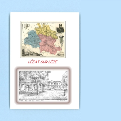 Cartes Postales impression Noir avec dpartement sur la ville de LEZAT SUR LEZE Titre : hotel de ville