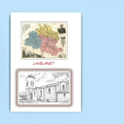 Cartes Postales impression Noir avec dpartement sur la ville de LAVELANET Titre : eglise