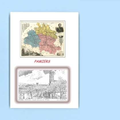 Cartes Postales impression Noir avec dpartement sur la ville de PAMIERS Titre : vue (d apres gravure du 19e s)