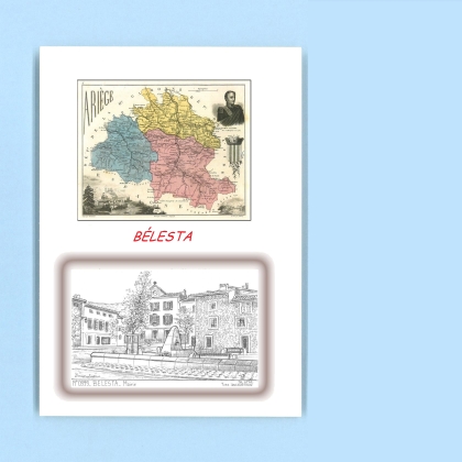 Cartes Postales impression Noir avec dpartement sur la ville de BELESTA Titre : mairie