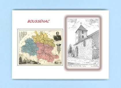 Cartes Postales impression Noir avec dpartement sur la ville de BOUSSENAC Titre : eglise