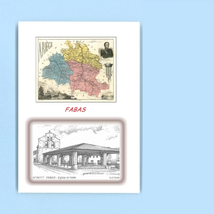 Cartes Postales impression Noir avec dpartement sur la ville de FABAS Titre : eglise et halle