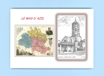 Cartes Postales impression Noir avec dpartement sur la ville de LE MAS D AZIL Titre : eglise