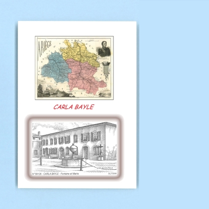 Cartes Postales impression Noir avec dpartement sur la ville de CARLA BAYLE Titre : fontaine et mairie