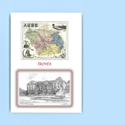 Cartes Postales impression Noir avec dpartement sur la ville de TROYES Titre : prefecture