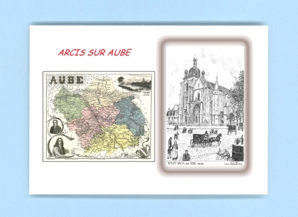Cartes Postales impression Noir avec dpartement sur la ville de ARCIS SUR AUBE Titre : eglise