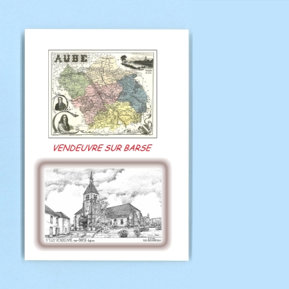 Cartes Postales impression Noir avec dpartement sur la ville de VENDEUVRE SUR BARSE Titre : eglise