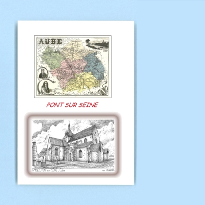 Cartes Postales impression Noir avec dpartement sur la ville de PONT SUR SEINE Titre : eglise