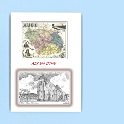 Cartes Postales impression Noir avec dpartement sur la ville de AIX EN OTHE Titre : eglise