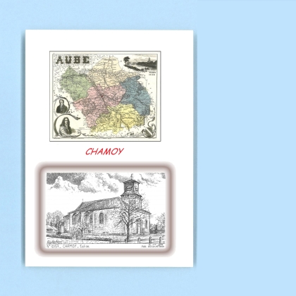 Cartes Postales impression Noir avec dpartement sur la ville de CHAMOY Titre : eglise