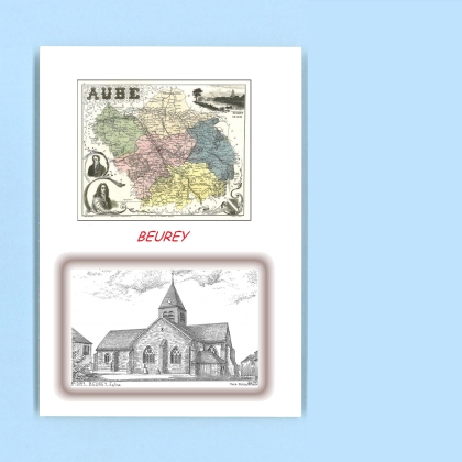 Cartes Postales impression Noir avec dpartement sur la ville de BEUREY Titre : eglise