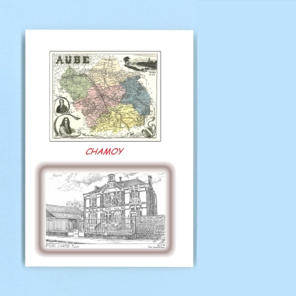 Cartes Postales impression Noir avec dpartement sur la ville de CHAMOY Titre : mairie