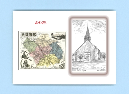Cartes Postales impression Noir avec dpartement sur la ville de BAYEL Titre : eglise