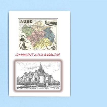 Cartes Postales impression Noir avec dpartement sur la ville de CHARMONT SOUS BARBUISE Titre : eglise
