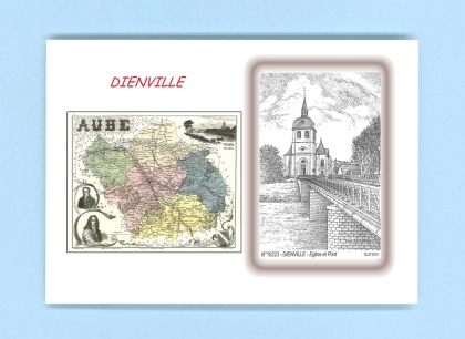 Cartes Postales impression Noir avec dpartement sur la ville de DIENVILLE Titre : eglise et pont