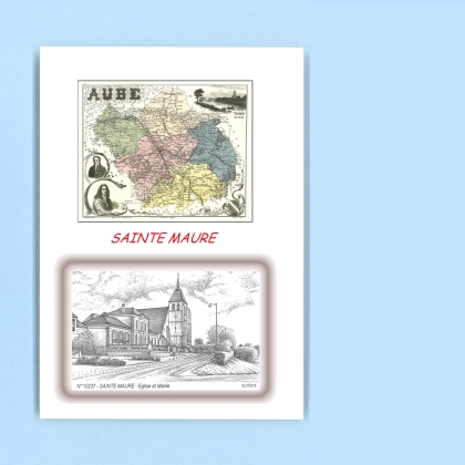 Cartes Postales impression Noir avec dpartement sur la ville de STE MAURE Titre : eglise et mairie