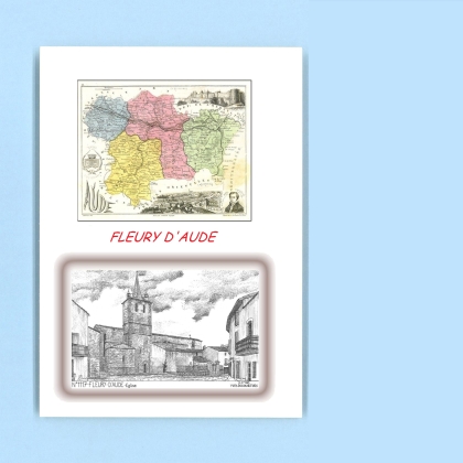 Cartes Postales impression Noir avec dpartement sur la ville de FLEURY D AUDE Titre : eglise