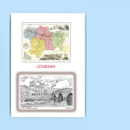 Cartes Postales impression Noir avec dpartement sur la ville de COURSAN Titre : pont et eglise