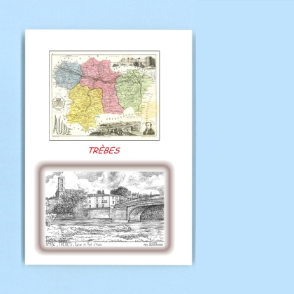 Cartes Postales impression Noir avec dpartement sur la ville de TREBES Titre : eglise et pont d aude