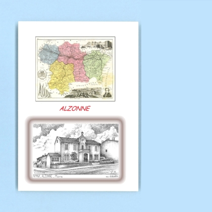 Cartes Postales impression Noir avec dpartement sur la ville de ALZONNE Titre : mairie