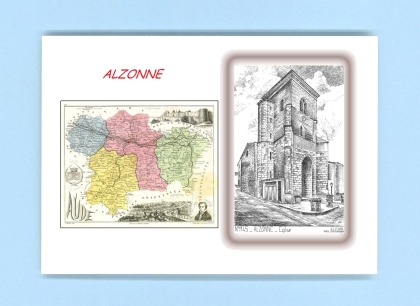 Cartes Postales impression Noir avec dpartement sur la ville de ALZONNE Titre : eglise