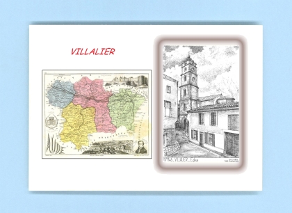 Cartes Postales impression Noir avec dpartement sur la ville de VILLALIER Titre : eglise