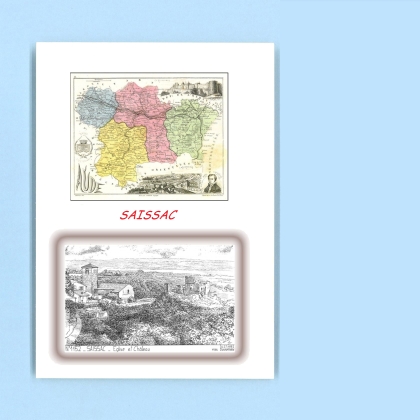 Cartes Postales impression Noir avec dpartement sur la ville de SAISSAC Titre : eglise et chateau