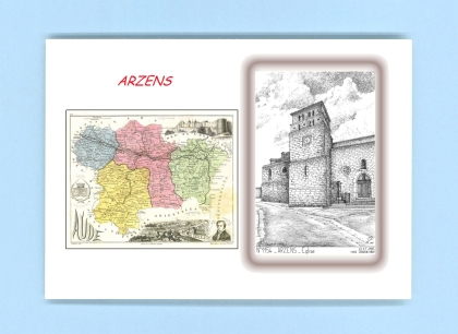 Cartes Postales impression Noir avec dpartement sur la ville de ARZENS Titre : eglise