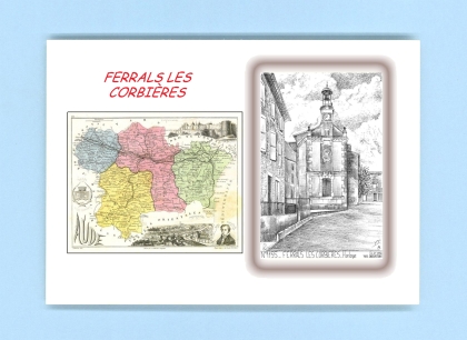 Cartes Postales impression Noir avec dpartement sur la ville de FERRALS LES CORBIERES Titre : horloge