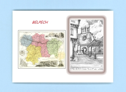 Cartes Postales impression Noir avec dpartement sur la ville de BELPECH Titre : clocher mur du XIIeme siecle