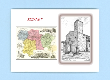 Cartes Postales impression Noir avec dpartement sur la ville de BIZANET Titre : eglise