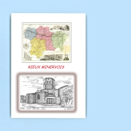 Cartes Postales impression Noir avec dpartement sur la ville de RIEUX MINERVOIS Titre : eglise