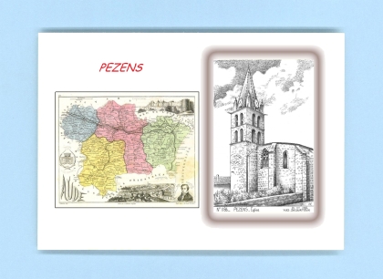 Cartes Postales impression Noir avec dpartement sur la ville de PEZENS Titre : eglise