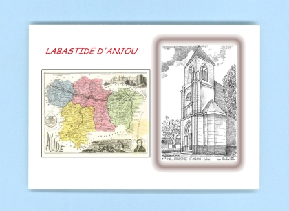 Cartes Postales impression Noir avec dpartement sur la ville de LABASTIDE D ANJOU Titre : eglise