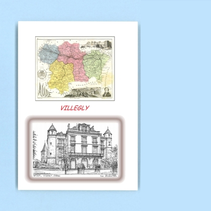 Cartes Postales impression Noir avec dpartement sur la ville de VILLEGLY Titre : chateau